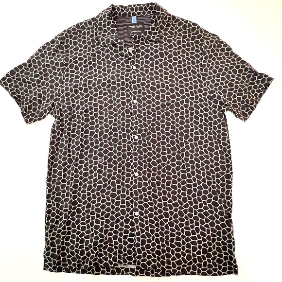 EUC M Denim & Flower Button Down Short Sleeve Shirt Black & Light Sage Green 011 - Picture 1 of 8